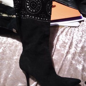 black suede evening boots.